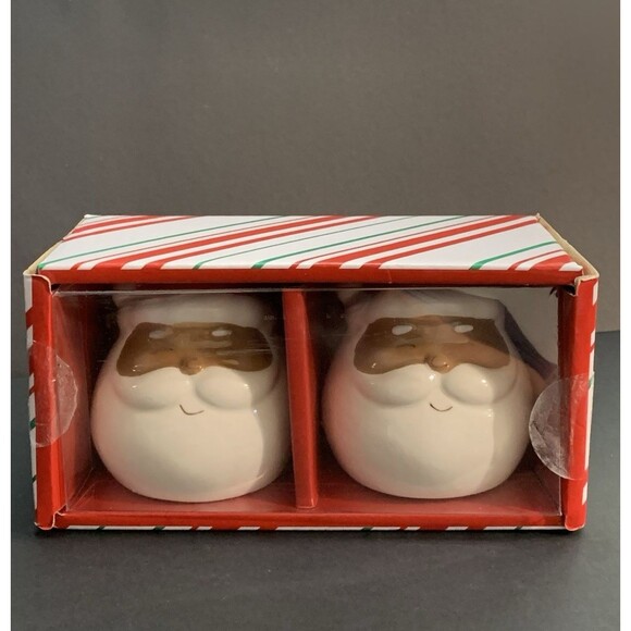 Peppermint Lane Smiling Santa Salt & Pepper Shakers Brown Red White Set of 2 - Picture 3 of 12